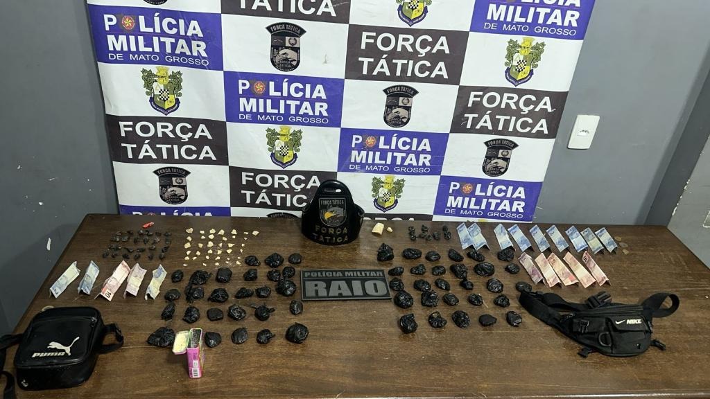 Força Tática e Raio apreendem 132 porções de drogas e prendem dupla por tráfico em Rondonópolis