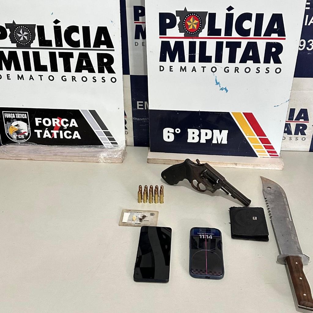 Polícia Militar prende dois faccionados e apreende revólver furtado de empresa em Cáceres