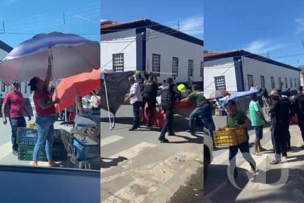 Fiscalização no Centro faz ambulantes correrem contra o tempo para salvar mercadorias em Cuiabá