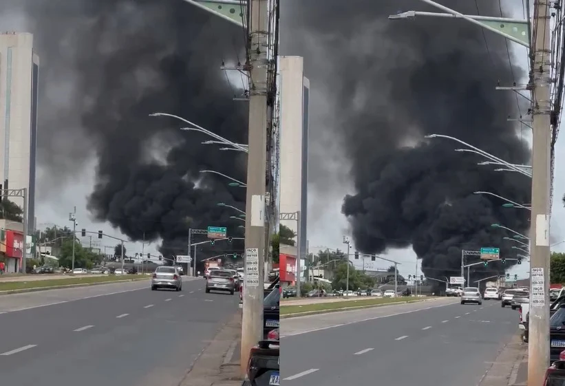 Caminhão pega fogo na Avenida do CPA e causa bloqueio total do trânsito em Cuiabá