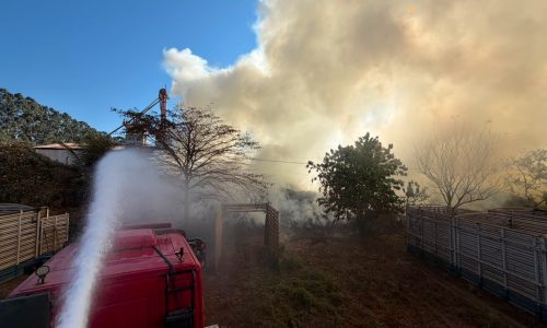 Incêndio de grandes proporções mobiliza bombeiros em empresa na zona rural de Campo Verde