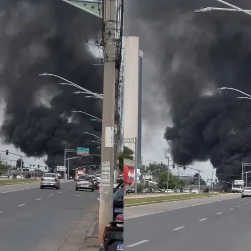 Caminhão pega fogo na Avenida do CPA e causa bloqueio total do trânsito em Cuiabá