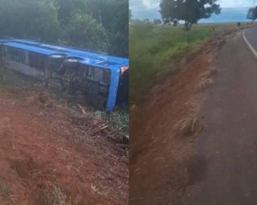 Ônibus de viagem tomba na BR-158 em MT e deixa dois mortos
